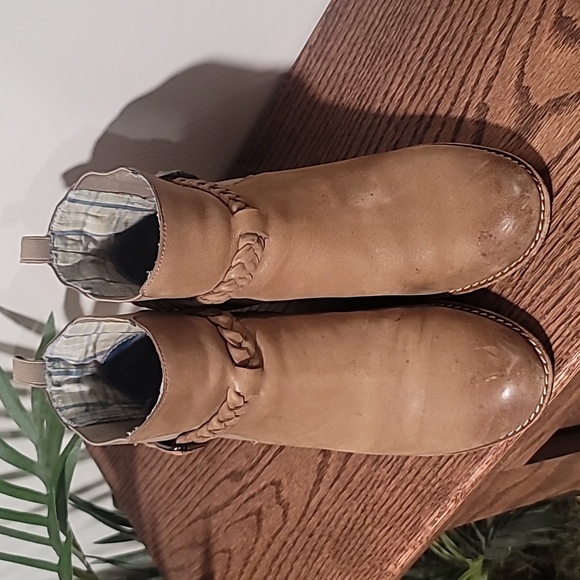 SPERRY Liberty Chelsea Tan Leather Heel Bootie Braided Strap Womens Sz 8M - Picture 10 of 10